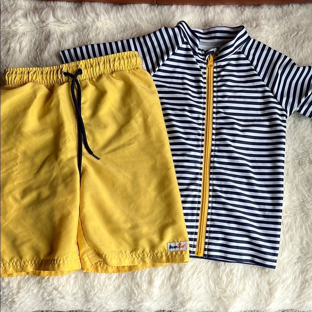 Yellow and Navy Striped Kids Swim Set